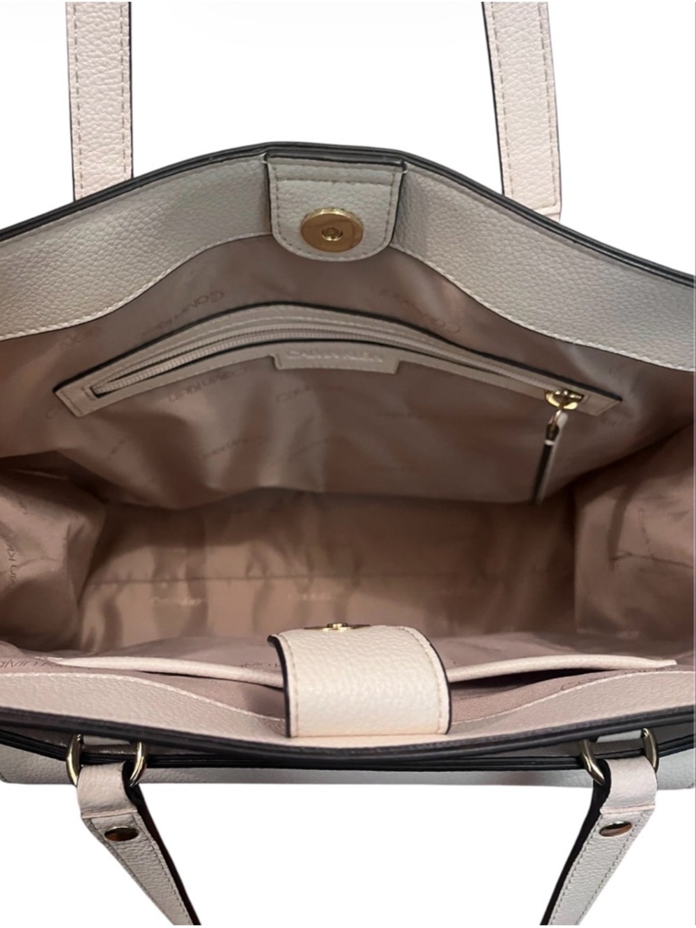 Calvin Klein Cream Tote Bag Gold Hardware Large Shoulder Bag Multi Pocket - Picture 7 of 11